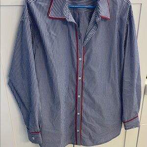 Tuckernuck royal blue and white striped button down with matching pants.